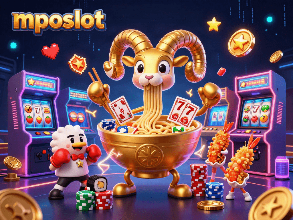 mposlot menunjukkan interaksi karakter kartun 3D dengan elemen slot yang berwarna-warni.