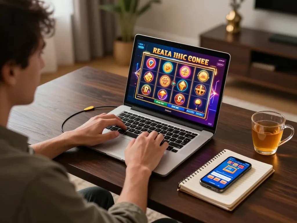 Engaging with the online casino experience at five88 on a stylish home desk.