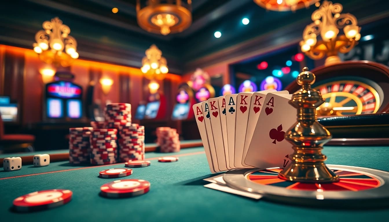 Experience the thrill of gambling at https://go99.institute/ with a vibrant casino scene featuring poker chips and roulette.