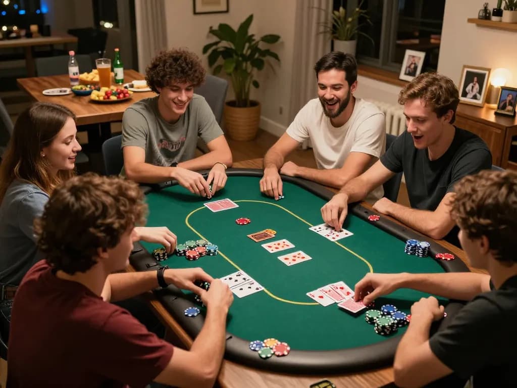 cm88 players engaging in friendly poker game at home, showcasing excitement and social interaction