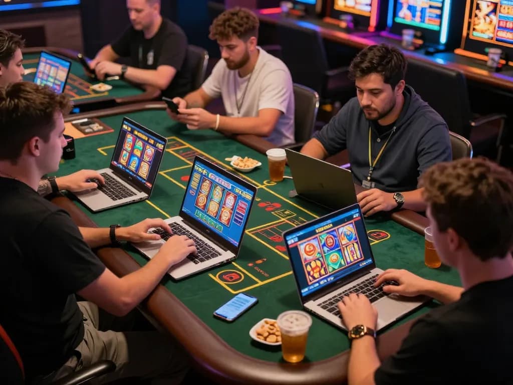 Nohu90 online casino players engaging in thrilling gameplay on laptops and mobile devices.