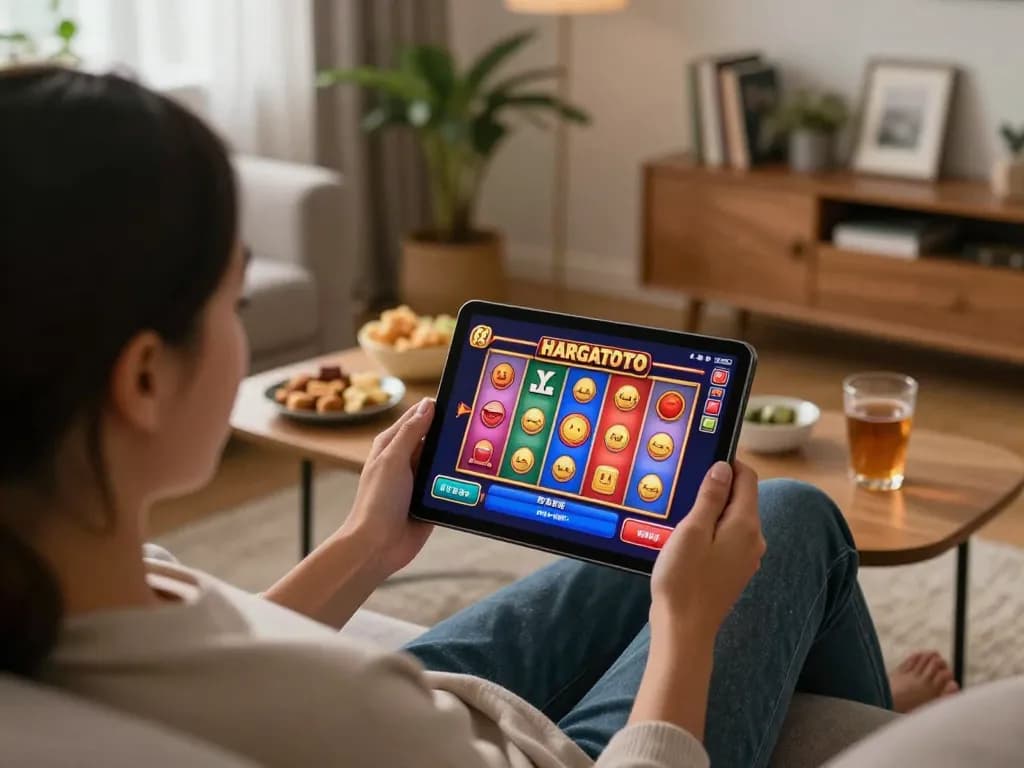 Menyenangkan permainan slot HARGATOTO di rumah, dengan gulungan yang berwarna-warni dan suasana yang nyaman