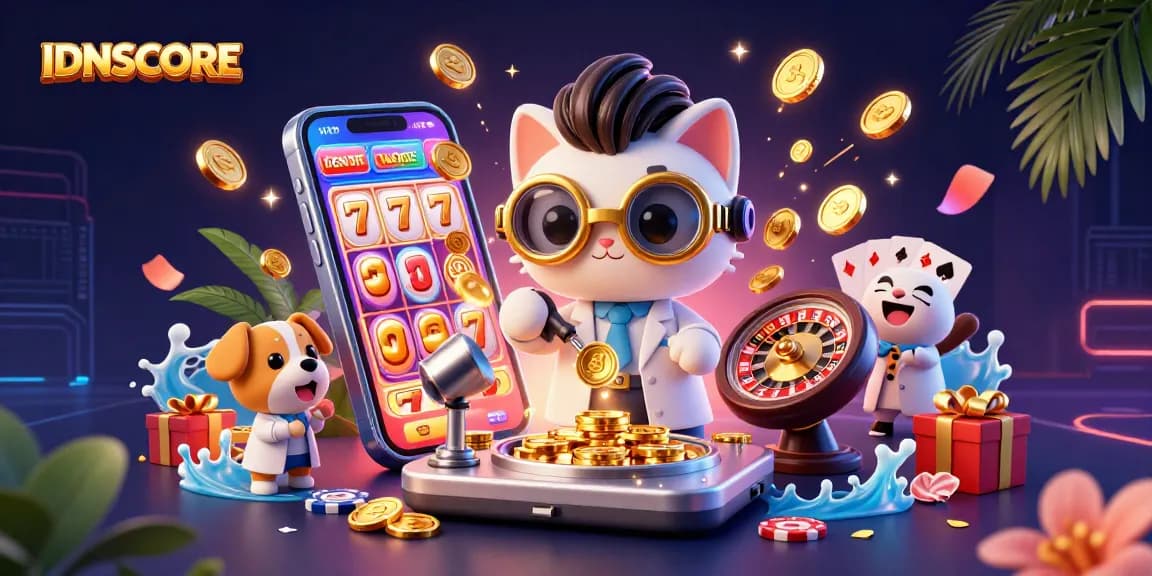 IDNSCORE players winning big in colorful slots and tournaments with unique characters and vibrant gaming elements