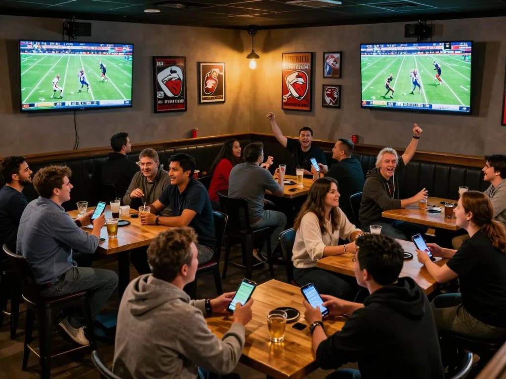 Fans celebrating at an Okwintv sports viewing event, showcasing the excitement of live betting.