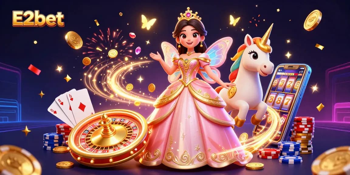 Engage with E2bet's vibrant casino experience featuring dynamic gameplay elements and enchanting characters.