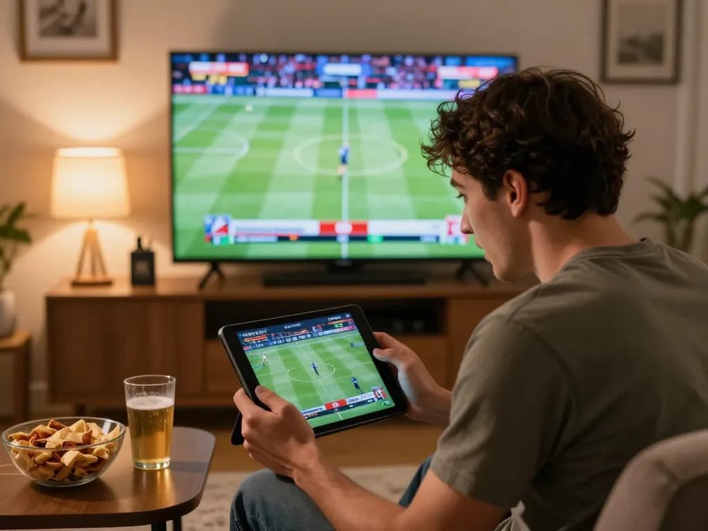 Xo88 user analyzing sports stats on a tablet during live betting at home.