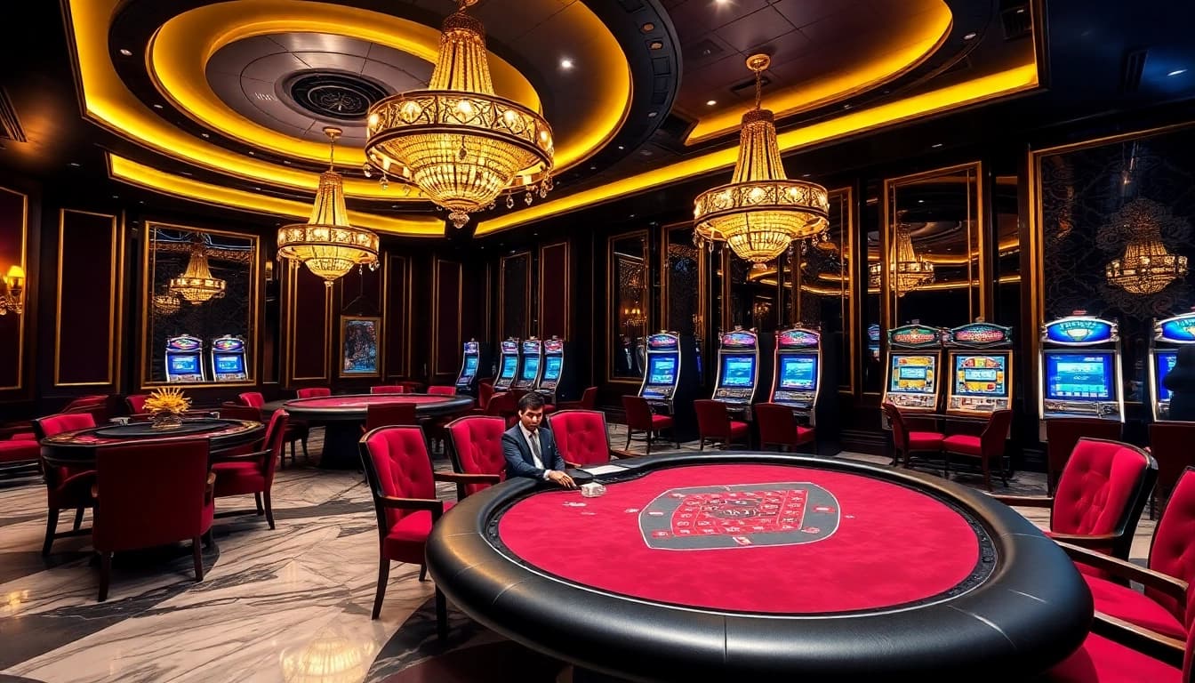 Experience the thrilling ambiance of Nhà cái Luckywin with an elegant poker setup featuring luxurious elements.