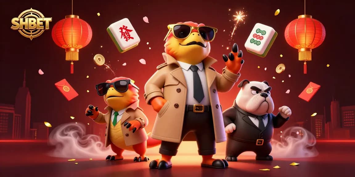 Experience SHBET excitement with playful raptors and vibrant casino elements in a dynamic illustration.
