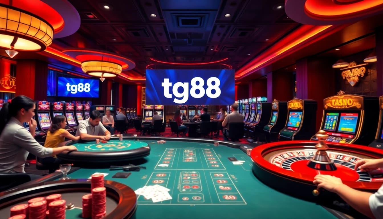 Experience tg88 exciting casino action with vibrant tables, poker chips, and enthusiastic players.