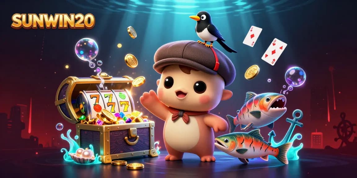 Engage in thrilling gameplay at SUNWIN20 with vibrant casino visuals, showcasing Nessie and gold treasure.