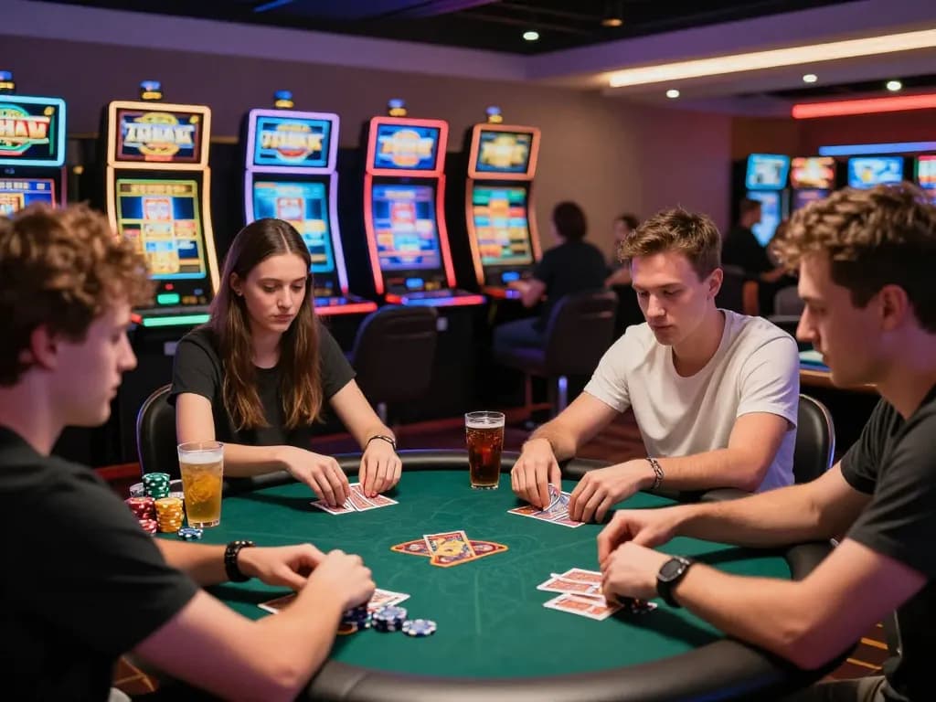 Exciting gaming experience on https://kuwincom.net/ with friends enjoying online gambling and vibrant casino atmosphere.