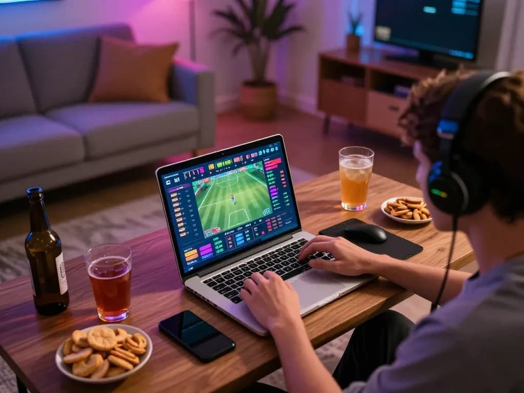 Person placing bets on ho88's online sports platform, showcasing an engaging home gambling experience.