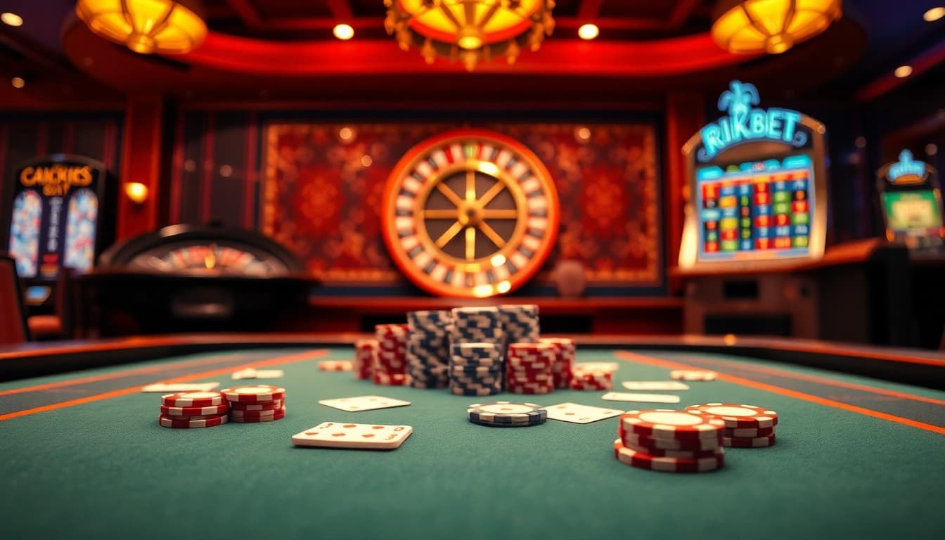 Experience the thrill of rikbet as players engage in poker at a luxurious casino table.