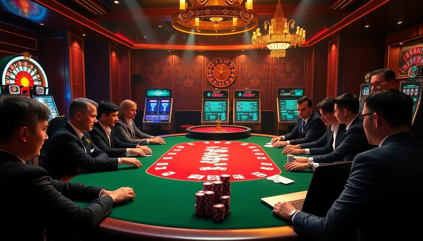 Experience excitement at an upscale poker table at Asupanjitu, with players focusing on high-stakes strategy.