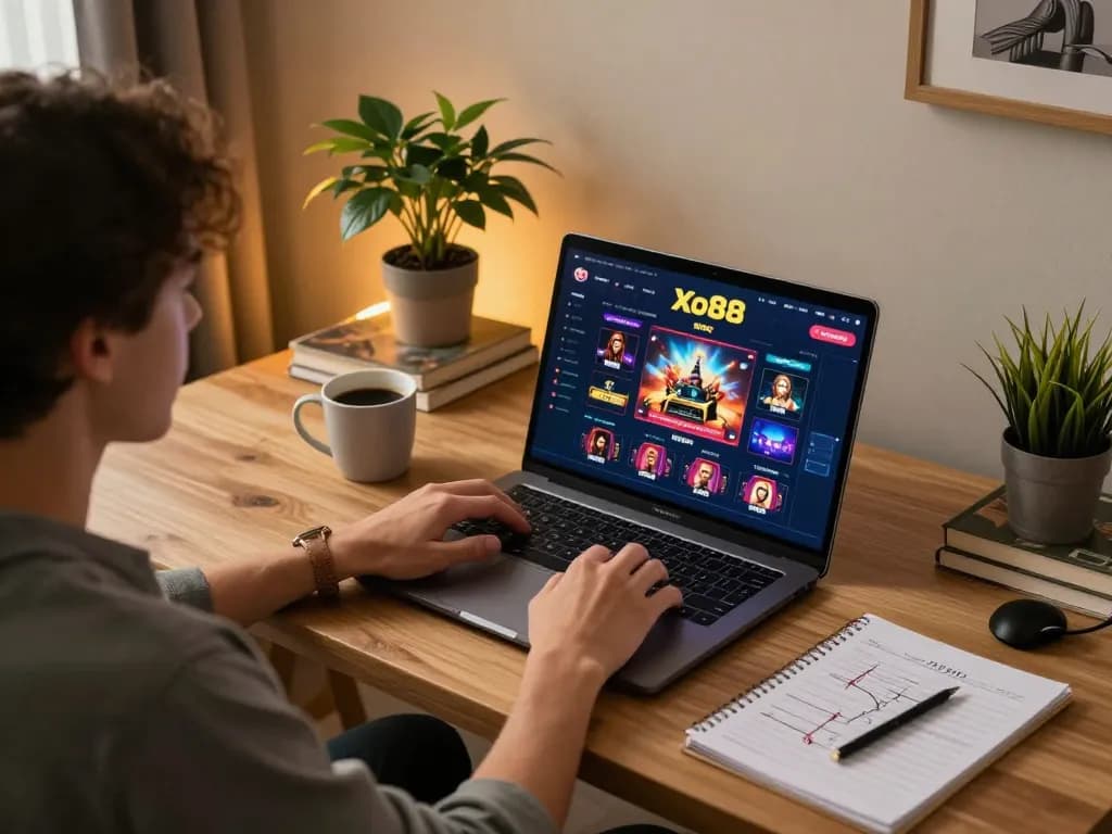 Player engaging with the Xo88 online casino interface from a cozy home setup.