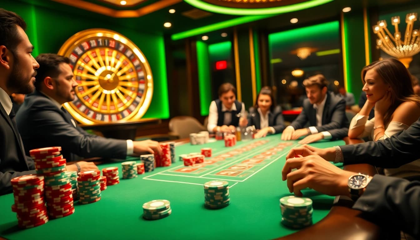 Players at b52 club celebrate a winning hand at a luxury poker table, radiating excitement.