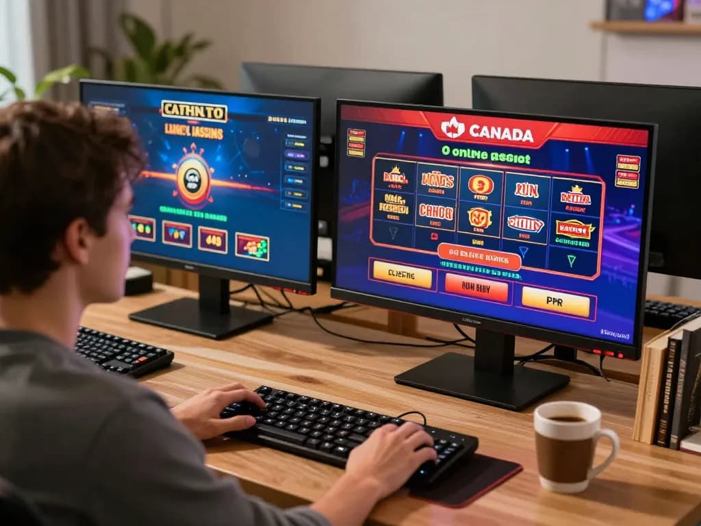 Engaging with Canada online casinos while planning strategies at a home desk setup.