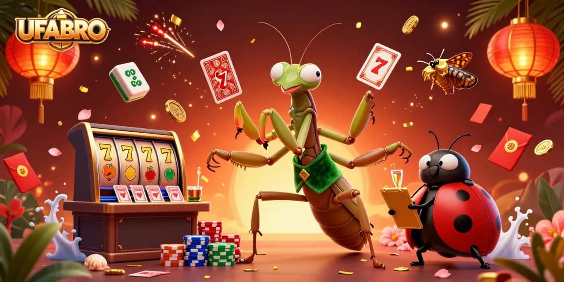Experience thrilling gameplay at UFABRO with a vibrant 3D casino illustration showcasing action-packed card games.