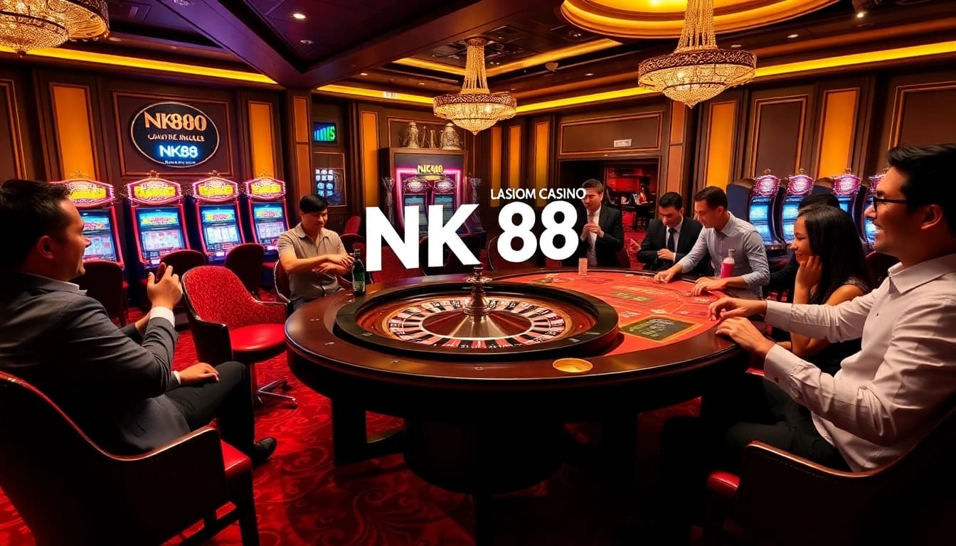 Players enjoying a professional NK88 gaming experience at a luxury casino table.