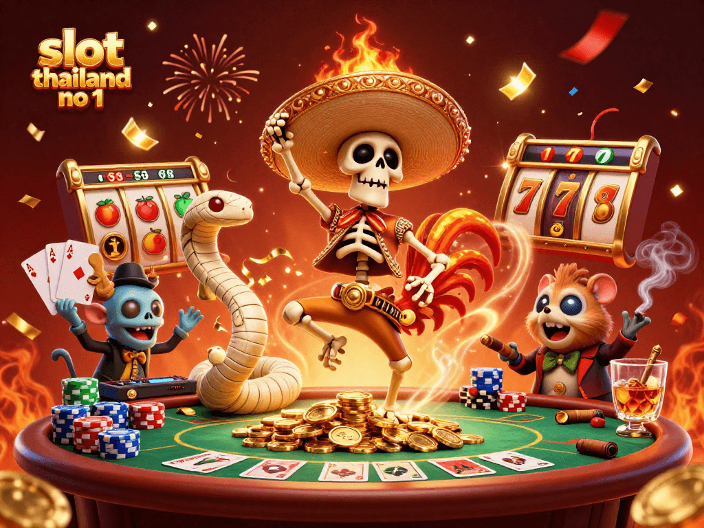 Experience excitement at slot thailand no 1 with a vibrant 3D illustration of legendary casino characters.
