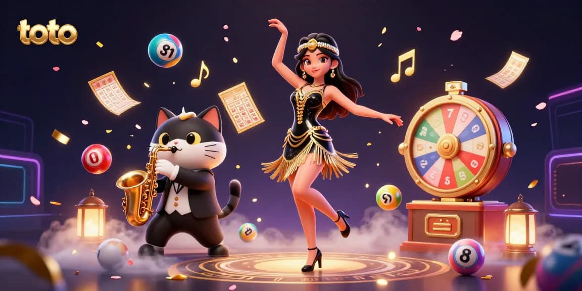 Experience toto lottery excitement with vibrant balls, dynamic confetti, and captivating 3D characters.