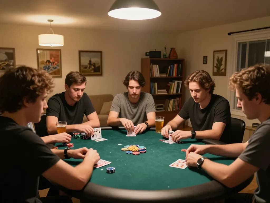 Pemain terlibat dalam permainan poker yang mendebarkan di rumah, menunjukkan permainan strategis dengan elemen SN2121.