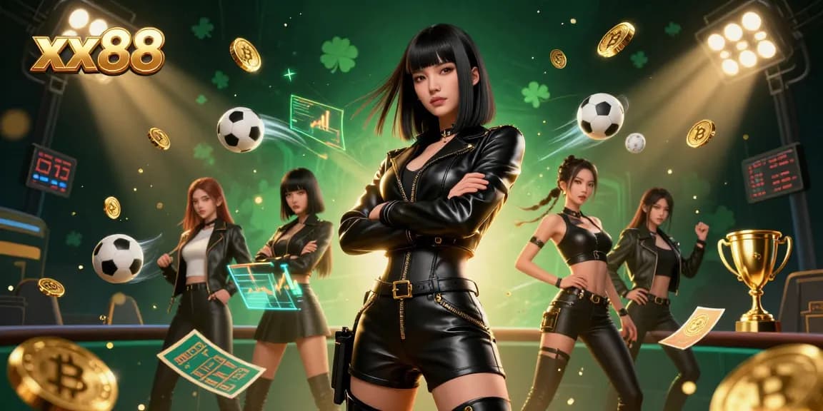 Win with xx88 in this stunning casino-themed 3D illustration showcasing diverse gambling elements.