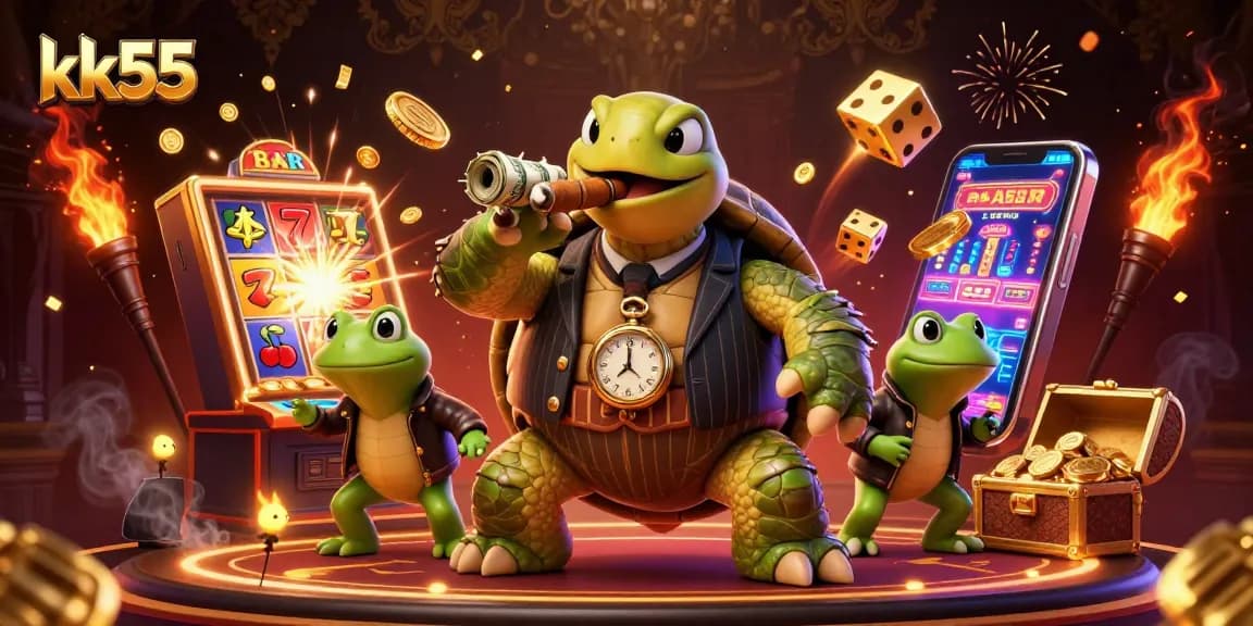 kk55 players enjoy vibrant casino thrills with colorful slot machines and lively characters.