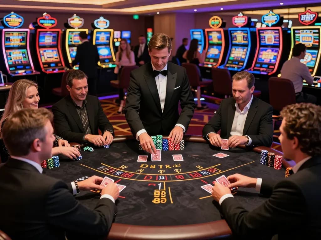 Players enjoying an intense game of blackjack at sky88 casino, showcasing the thrill and strategy of gambling.