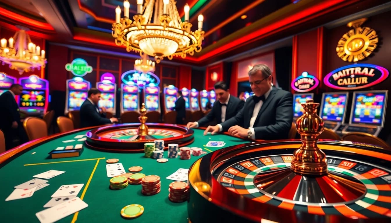 Players at a high-stakes poker table engaged in a rikbet game with colorful chips and cards.