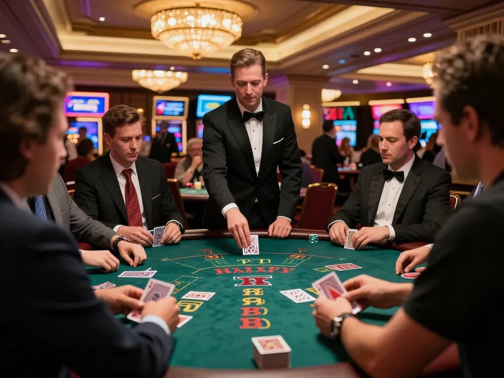 Pemain yang terlibat sedang merencanakan strategi di meja blackjack di kasino Vegas yang mewah, menjelajahi kegembiraan dari https://withinthesewallsblog.com/2017/.