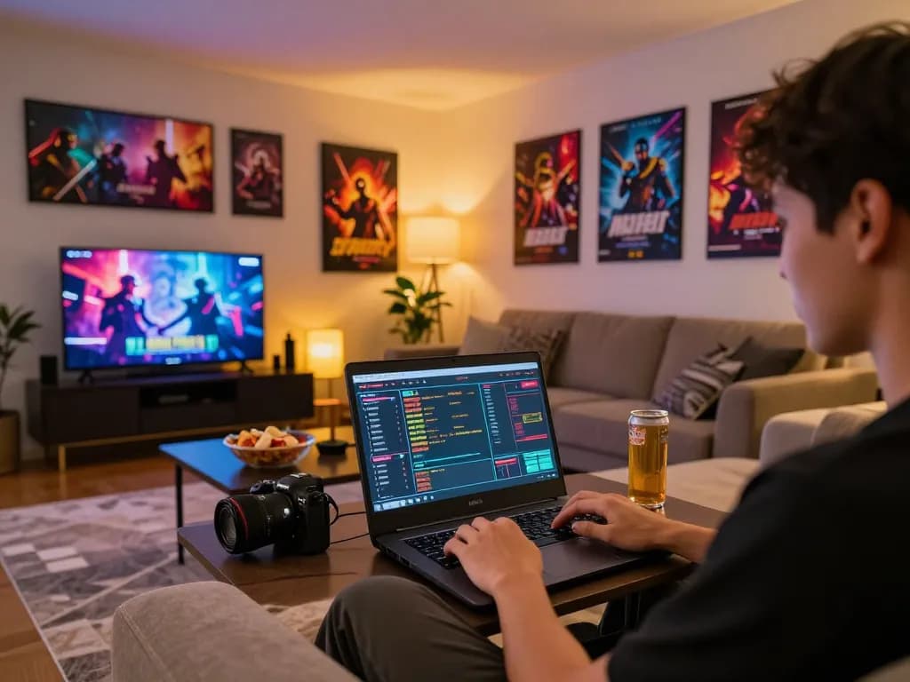 Esports betting Singapore with a person engaged in online gaming on a laptop in a cozy living room.
