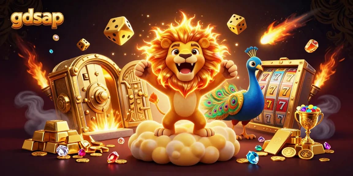 Experience the thrill of gdsap with a vibrant casino-themed 3D illustration showcasing festive elements and characters.