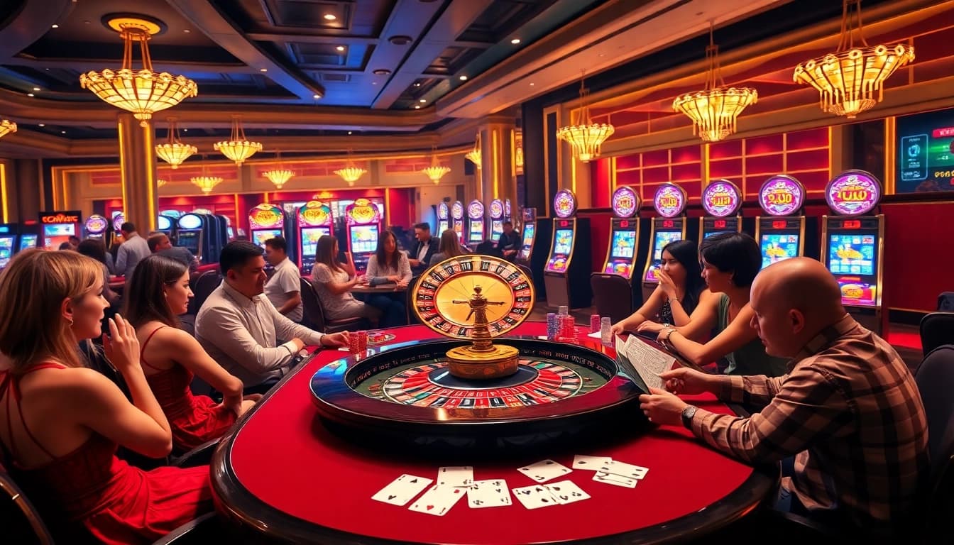 Players enjoying an exciting poker game at a casino representing tg88's vibrant gambling scene.