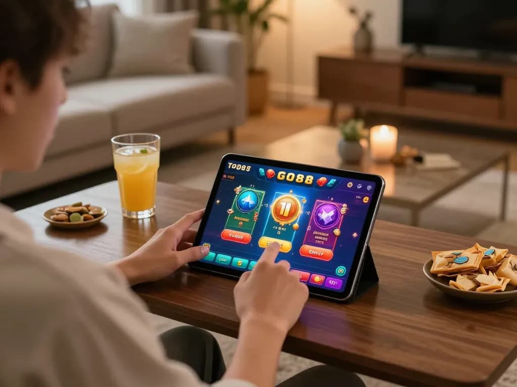 Engaging in strategic gameplay using the GO88 app on a tablet in a cozy home setting.