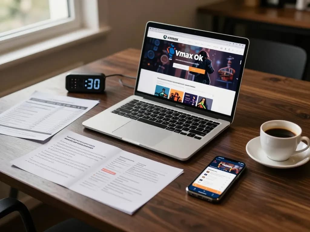 Engaging player exploring Vmax ok online casino interface on a laptop with a cozy setup.