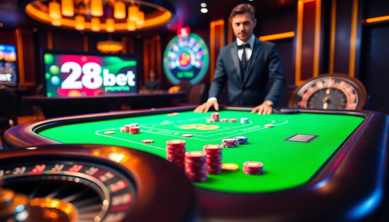 Experience the thrill of winning with 28bet at a luxurious online casino table.