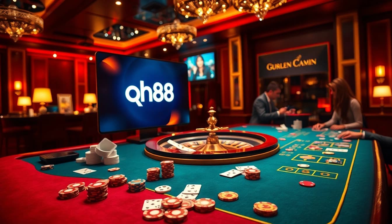Experience thrilling gambling at qh88 with vibrant casino tables and engaging players.