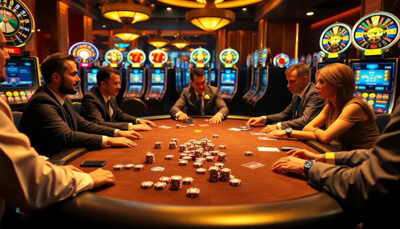 Engage in thrilling gameplay with PGSLOT IN at a luxurious casino table surrounded by excitement.
