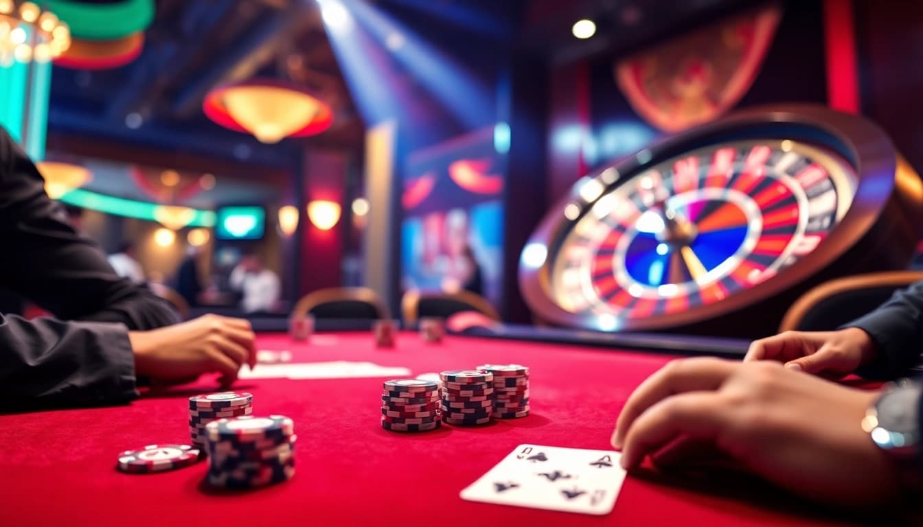 Nc88 engages players with a high-stakes poker game at a luxurious casino table.