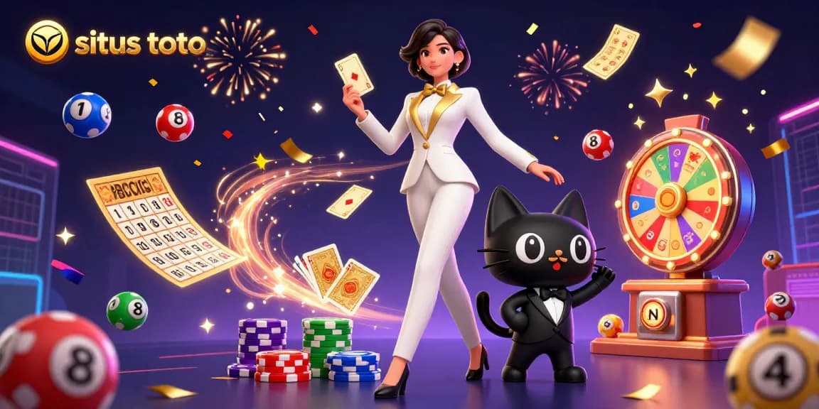Rasakan kegembiraan situs toto dengan karakter 3D yang glamor, elemen lotere yang cerah, dan suasana kemenangan.
