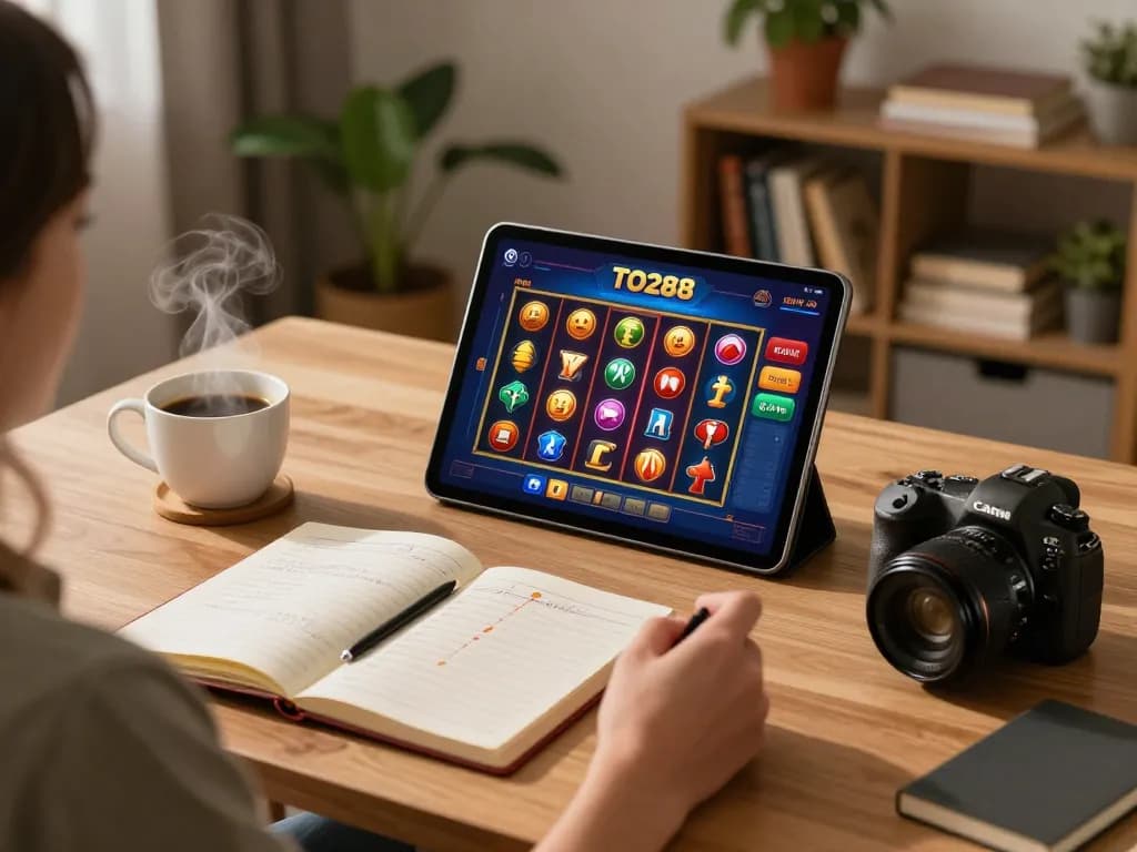 Engage with TO288 slot gaming app in a cozy home setting, highlighting strategic gameplay.