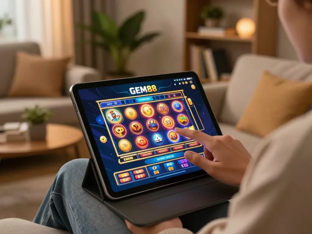 Play exciting games on GEM88 mobile app, showcasing a vibrant slots interface.