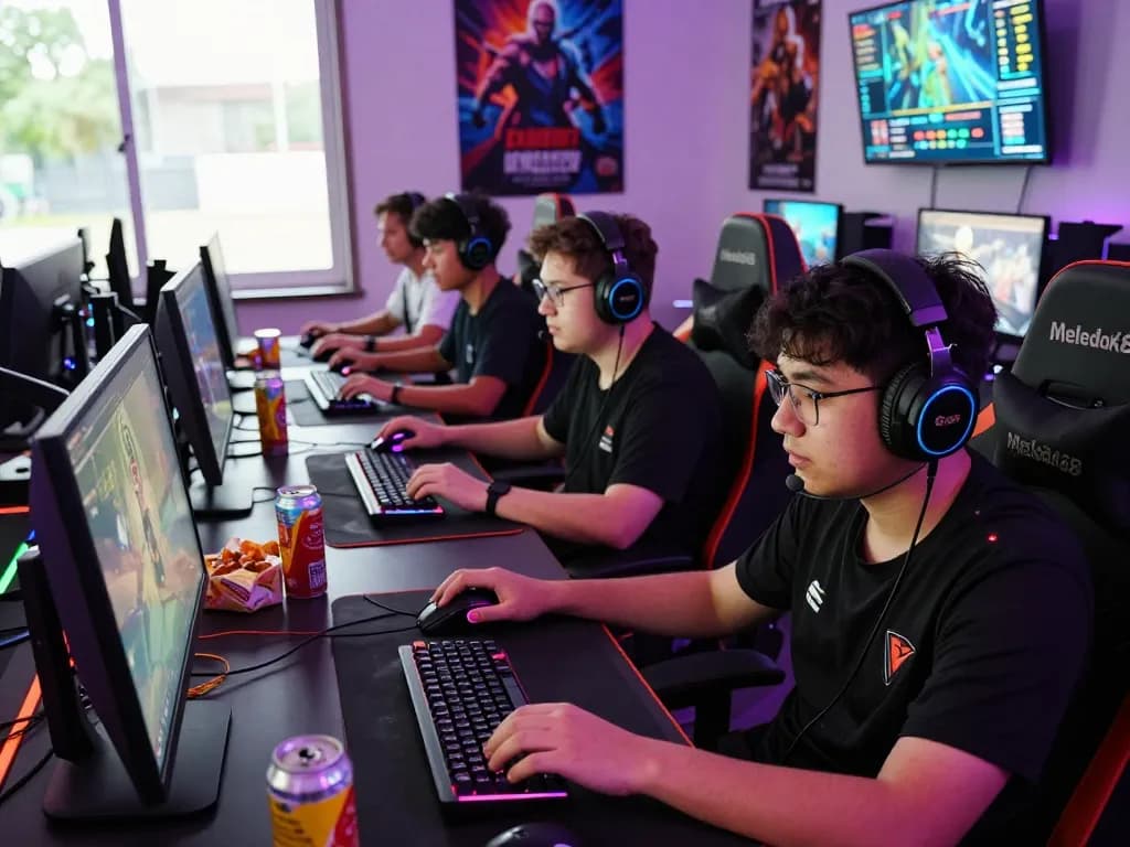 Gamers focused on Meledak88 in illuminated setup showcasing excitement and community.