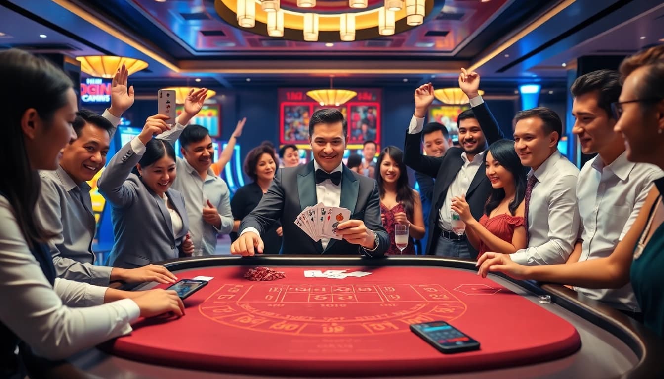 Kèo nhà cái odds showcased on a mobile device in a lively casino atmosphere.