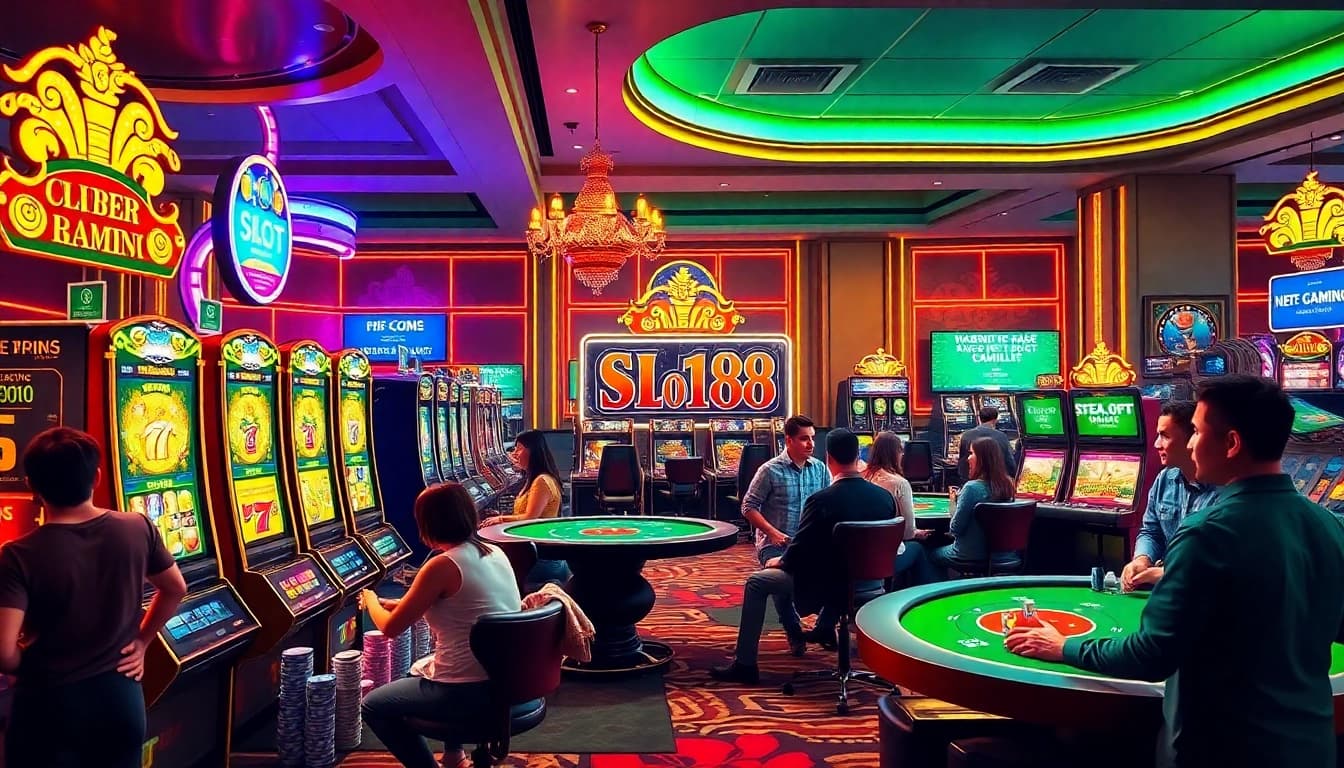Pemain terlibat dengan mesin slot88 yang menarik di lingkungan kasino online yang hidup.