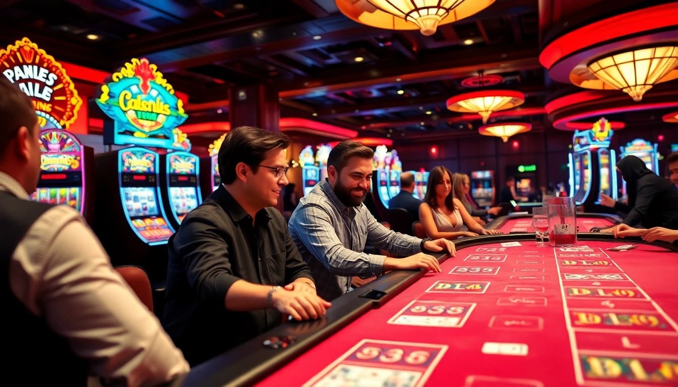 Experience the thrill of y3娱乐 in a lively casino scene with engaging players and vibrant atmosphere.