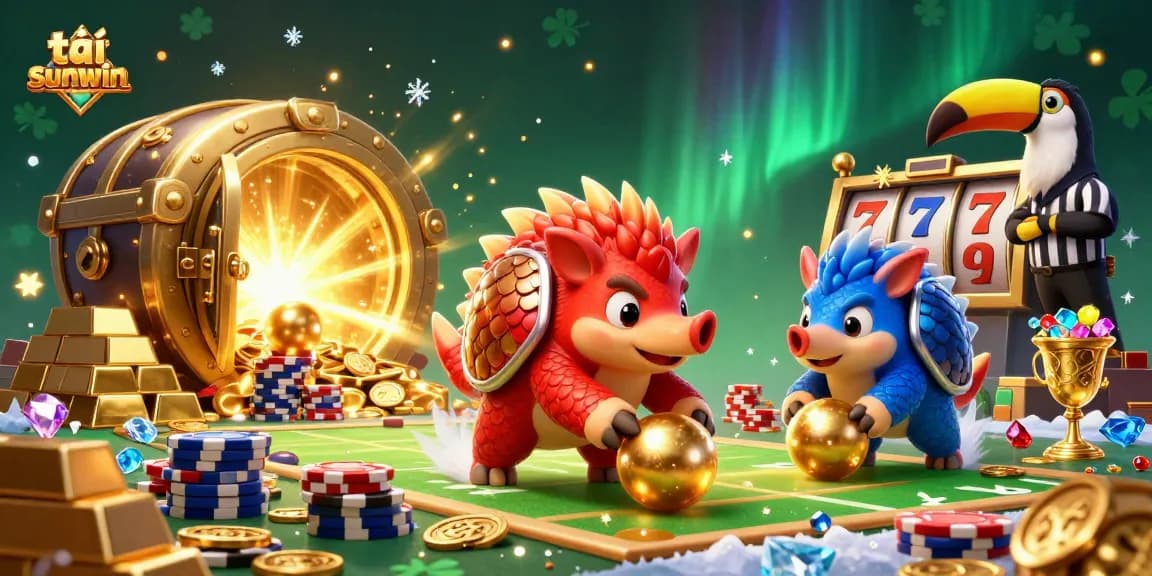 Spin the reels with tải sunwin as rival pangolins battle amid a vibrant casino scene.
