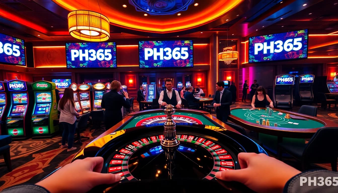 Experience thrilling gameplay at PH365 Casino with vibrant roulette and slot machines.