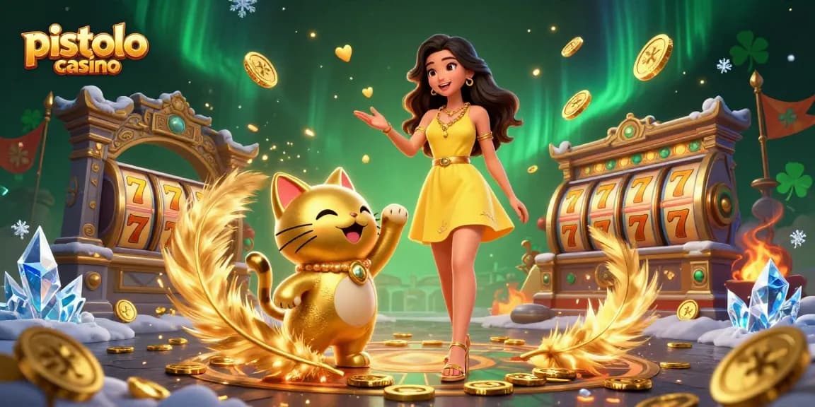 Pistolo Casino showcases an engaging environment with festive characters, vibrant games, and action-packed gambling moments.